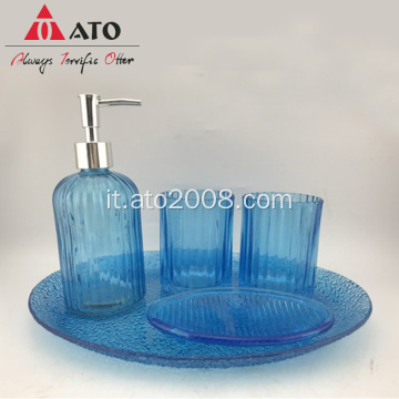 Set di vanità per bagno blu Set di accessori per bagno in vetro